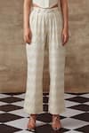 Buy_Rishi and Vibhuti_White Organic Cotton Jacquard Geometric Motifs Collared Corset Top And Pant Set _Online_at_Aza_Fashions