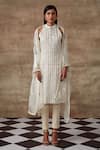 Buy_Rishi and Vibhuti_White Organic Cotton, Self Pattern Sequins Halter Crossandra Kurta Set_at_Aza_Fashions