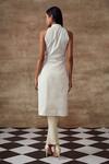 Shop_Rishi and Vibhuti_White Organic Cotton, Self Pattern Sequins Halter Crossandra Kurta Set_at_Aza_Fashions