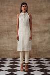 Rishi and Vibhuti_White Organic Cotton, Self Pattern Sequins Halter Crossandra Kurta Set_Online_at_Aza_Fashions