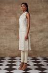 Buy_Rishi and Vibhuti_White Organic Cotton, Self Pattern Sequins Halter Crossandra Kurta Set_Online_at_Aza_Fashions