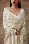 Shop Rishi and Vibhuti White Net, Organic Cotton Mirror Work U Neck Waterlily Anarkali And Dupatta Set Online at Aza Fashions Shop_Rishi and Vibhuti_White Net, Organic Cotton Mirror Work U Neck Waterlily Anarkali And Dupatta Set _Online_at_Aza_Fashions