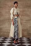 Rishi and Vibhuti_White Moss Cotton Oleander Balloon Sleeve Top And Skirt Set_Online_at_Aza_Fashions