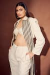 Rishi and Vibhuti_White Moss Cotton Spread Collar Dori Embroidered Short Jacket And Pant Set _Online_at_Aza_Fashions