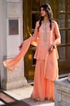 Buy_Monisha Jaising_Peach Embroidered Chikankari Round V Neck Kurta Sharara Set  _at_Aza_Fashions