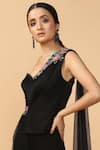 Buy_Tarun Tahiliani_Black Charmeuse Satin Pre-draped Saree With Belt _Online_at_Aza_Fashions