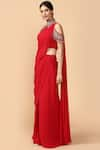 Tarun Tahiliani_Red Pre-draped Saree_Online_at_Aza_Fashions