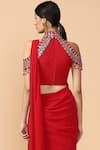 Shop_Tarun Tahiliani_Red Pre-draped Saree_Online_at_Aza_Fashions