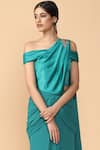 Buy_Tarun Tahiliani_Green Georgette One Shoulder Pre-draped Saree With Blouse _Online_at_Aza_Fashions