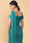 Shop_Tarun Tahiliani_Green Georgette One Shoulder Pre-draped Saree With Blouse _Online_at_Aza_Fashions