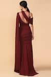 Shop_Tarun Tahiliani_Wine Georgette High Neck Pre-draped Saree _at_Aza_Fashions