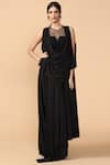 Buy_Tarun Tahiliani_Black Crepe Jersey Round Pre-draped Saree _at_Aza_Fashions