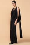 Tarun Tahiliani_Black Crepe Jersey Round Pre-draped Saree _Online_at_Aza_Fashions