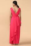 Shop_Tarun Tahiliani_Pink Deep V Neck Asymmetric Top Pant Set _at_Aza_Fashions