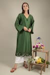 Buy_Ikshita Choudhary_Green Chanderi Silk Embroidered Floral Cutwork V Neck Kurta _at_Aza_Fashions