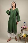 Shop_Ikshita Choudhary_Green Chanderi Silk Embroidered Floral Cutwork V Neck Kurta _Online_at_Aza_Fashions