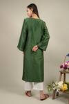 Shop_Ikshita Choudhary_Green Kurta Chanderi Silkpant Cotton Floral Cutwork V Neck And Pant Set_at_Aza_Fashions