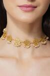 Shop_Zariin_Gold Plated Fresh Water Pearls Cutwork Choker _at_Aza_Fashions