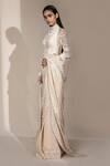 Abhishek Sharma_White Chiffon Pearl High Embroidered Saree With Blouse_Online_at_Aza_Fashions
