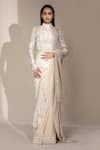 Buy_Abhishek Sharma_White Chiffon Pearl High Embroidered Saree With Blouse_at_Aza_Fashions