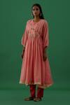 Buy_5elements_Pink Silk Bodice Embroidery Pearls Round Neck Anarkali Set _Online_at_Aza_Fashions