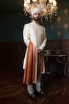 Buy_Contrast By Parth_Beige Pure Raw Silk Embroidered Sherwani Set _at_Aza_Fashions