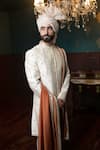 Buy_Contrast By Parth_Beige Pure Raw Silk Embroidered Sherwani Set _Online_at_Aza_Fashions
