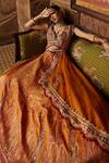 Shop_Aditi Gupta_Yellow Lehenga Jamawar Katan Silk Embroidery Floral Motifs Layered Bridal Set _at_Aza_Fashions