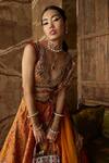 Aditi Gupta_Yellow Lehenga Jamawar Katan Silk Embroidery Floral Motifs Layered Bridal Set _Online_at_Aza_Fashions