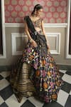 Buy_Aditi Gupta_Black Silk And Organza & Embroidery Floral Notched Lehenga Set _at_Aza_Fashions