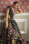 Shop_Aditi Gupta_Black Silk And Organza & Embroidery Floral Notched Lehenga Set _at_Aza_Fashions