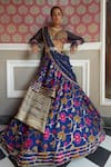 Buy_Aditi Gupta_Blue Silk And Organza & Embroidery Floral V Neck Lehenga Set _at_Aza_Fashions