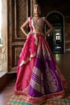 Buy_Aditi Gupta_Coral Lehenga Jamawar Katan Silk Printed Motifs Zari Plunge V Neck Set _at_Aza_Fashions