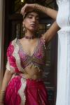 Aditi Gupta_Coral Lehenga: Jamawar Katan Silk Printed Motifs; Zari Set For Women_Online_at_Aza_Fashions