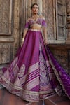 Buy_Aditi Gupta_Purple Lehenga Jamawar Katan Silk Printed Floral Motifs Zari Off Shoulder Set _at_Aza_Fashions