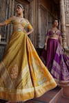 Shop_Aditi Gupta_Purple Lehenga Jamawar Katan Silk Printed Floral Motifs Zari Off Shoulder Set _at_Aza_Fashions