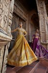 Shop_Aditi Gupta_Yellow Blouse , Lehenga Jamawar Katan Bead Work, Print And Set _at_Aza_Fashions