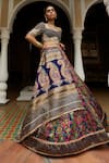 Buy_Aditi Gupta_Blue Lehenga Katan Silk Printed Floral And Paisley Motifs Resham & Blouse Set _at_Aza_Fashions