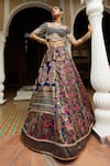 Shop_Aditi Gupta_Blue Lehenga Katan Silk Printed Floral And Paisley Motifs Resham & Blouse Set _at_Aza_Fashions