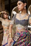 Aditi Gupta_Blue Lehenga Katan Silk Printed Floral And Paisley Motifs Resham & Blouse Set _Online_at_Aza_Fashions