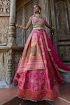 Buy_Aditi Gupta_Pink Lehenga And Blouse Silk Printed Patola Motifs Resham Deep Neck Set _at_Aza_Fashions