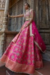 Shop_Aditi Gupta_Pink Lehenga And Blouse Silk Printed Patola Motifs Resham Deep Neck Set _at_Aza_Fashions