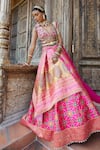 Aditi Gupta_Pink Lehenga And Blouse Silk Printed Patola Motifs Resham Deep Neck Set _Online_at_Aza_Fashions