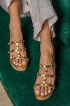 Buy_Crimzon_Gold Spiked Strap Wedges_at_Aza_Fashions