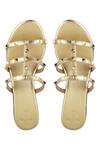 Shop_Crimzon_Gold Spiked Strap Wedges_at_Aza_Fashions