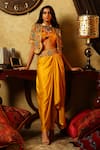 Buy_Samatvam by Anjali Bhaskar_Yellow Silk Embroidery Open Jacket And Draped Skirt Set _at_Aza_Fashions