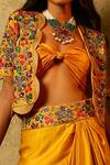 Shop_Samatvam by Anjali Bhaskar_Yellow Silk Embroidery Open Jacket And Draped Skirt Set _at_Aza_Fashions