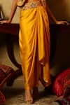 Samatvam by Anjali Bhaskar_Yellow Silk Embroidery Open Jacket And Draped Skirt Set _Online_at_Aza_Fashions