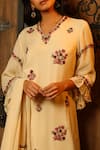 Shop_Samatvam By Anjali Bhaskar_Beige Viscose Georgette V Neck Embroidered Kurta Set _at_Aza_Fashions