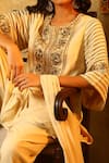 Shop_Samatvam By Anjali Bhaskar_Beige Viscose Georgette Round Embroidered Kurta Set _at_Aza_Fashions